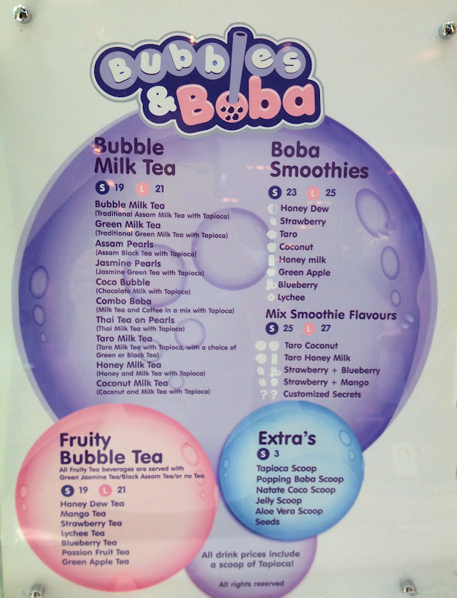 Menu Selection @ Bubbles and Boba - Dubai Mall