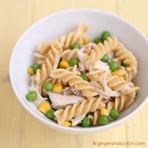 Simple Pasta Salad with Chicken, Peas and Corn