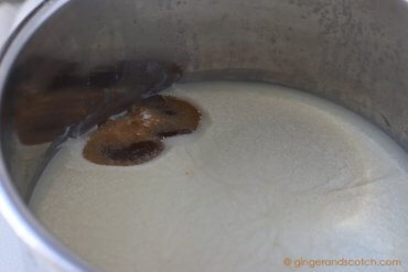 Solidified fat on ramen broth