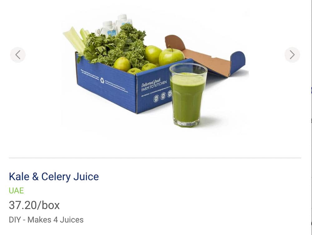 Kale and celery juice box from Kibsons